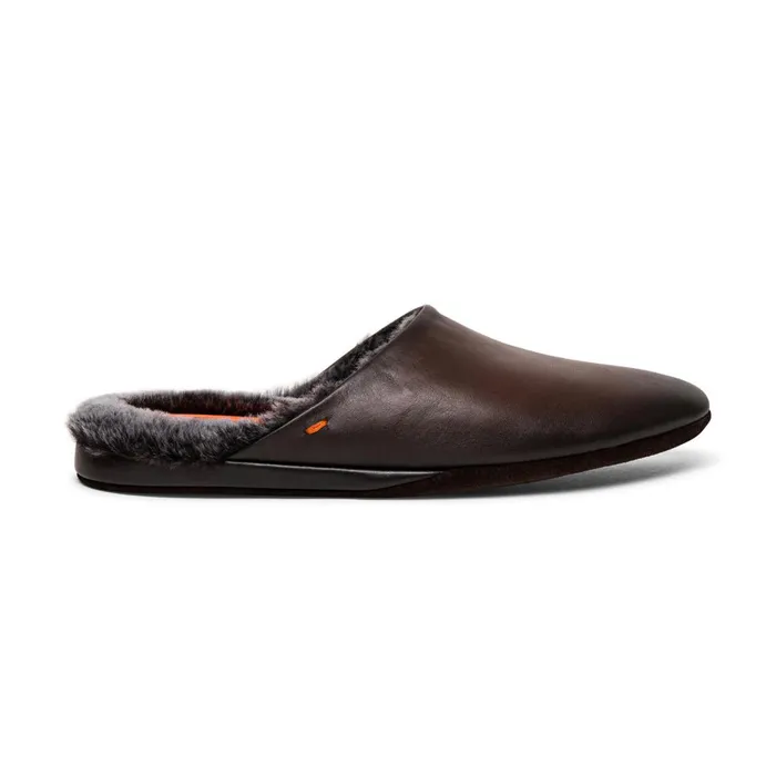 Men Polished Brown Leather Slipper Santoni Slippers