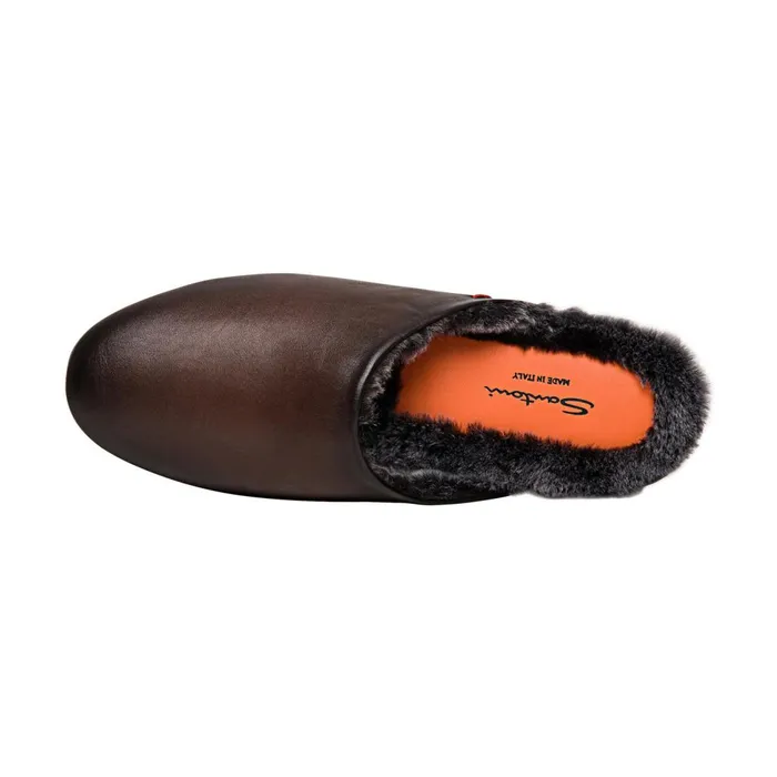 Men Polished Brown Leather Slipper Santoni Slippers