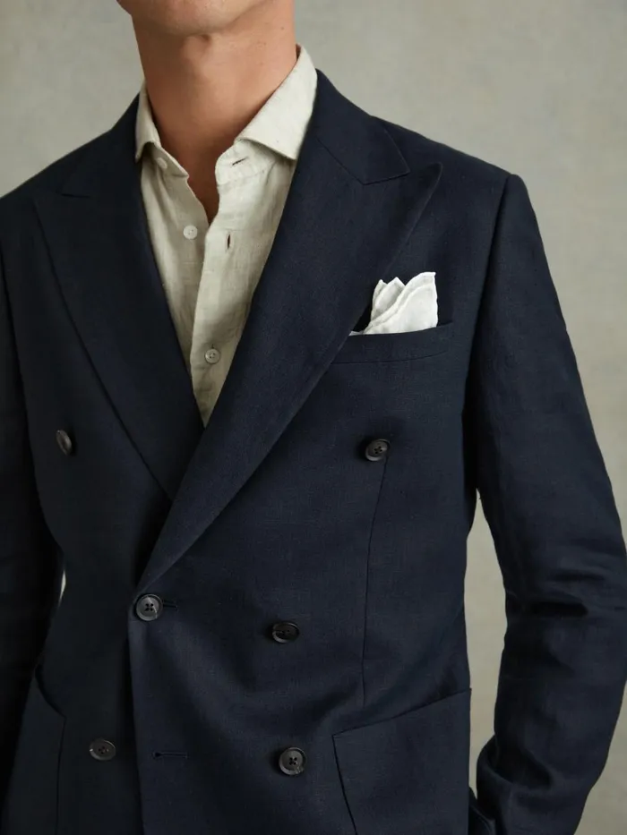 Men Reiss Blazers Kin Db Double Breasted Linen Blazer Navy