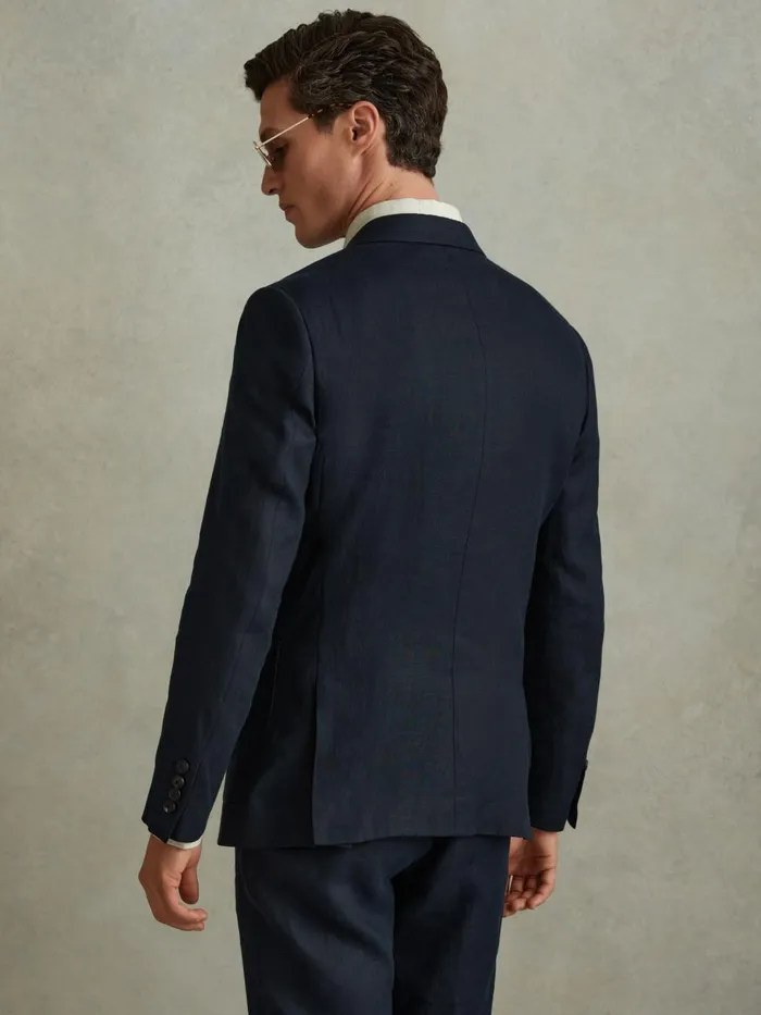 Men Reiss Blazers Kin Db Double Breasted Linen Blazer Navy