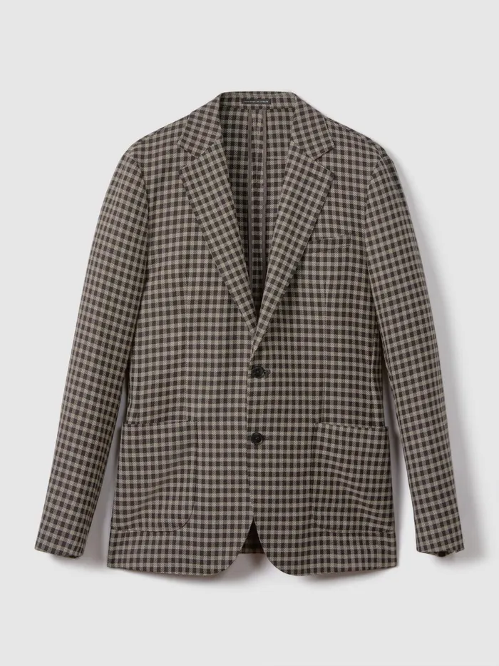 Men Reiss Blazers Nano Wool Blend Check Single Breasted Blazer Brown Multi