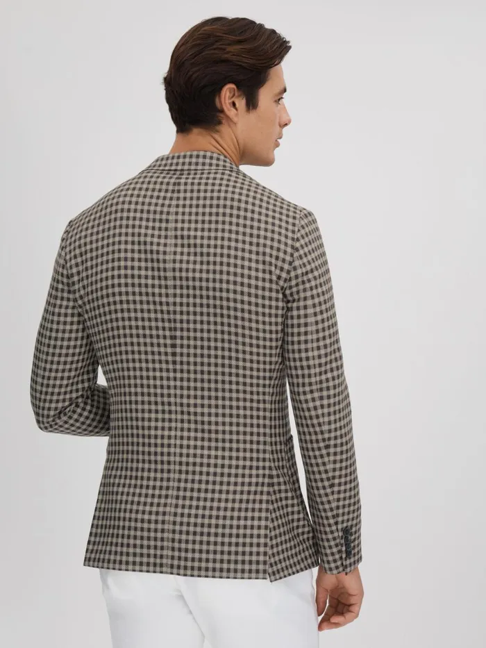 Men Reiss Blazers Nano Wool Blend Check Single Breasted Blazer Brown Multi