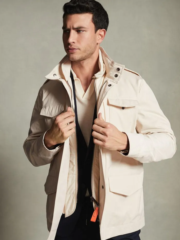 Men Reiss Brands F1 Water Repellent Field Jacket Stone