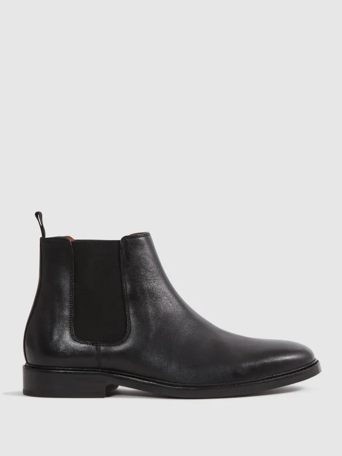 Men Reiss Casual Shoes Renor Leather Chelsea Boots Black