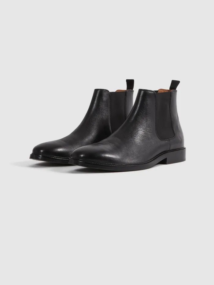 Men Reiss Casual Shoes Renor Leather Chelsea Boots Black