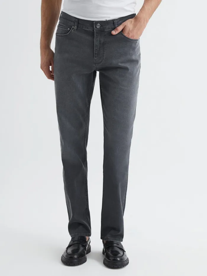 Men Reiss Jeans Robin Slim Fit Washed Jersey Jeans Grey