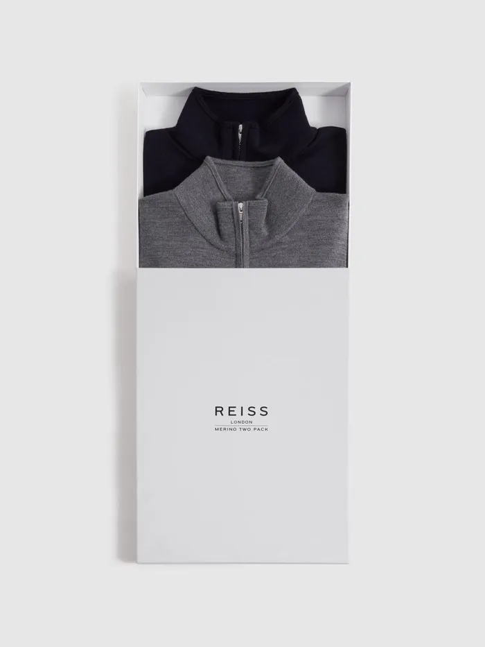 Men Reiss Knitwear Blackhall 2 Pack Two Pack Of Merino Wool ZipNeck Jumpers Navyderby Grey Marl Men Reiss Knitwear Blackhall 2 Pack Two Pack Of Merino Wool ZipNeck Jumpers Navyderby Grey Marl