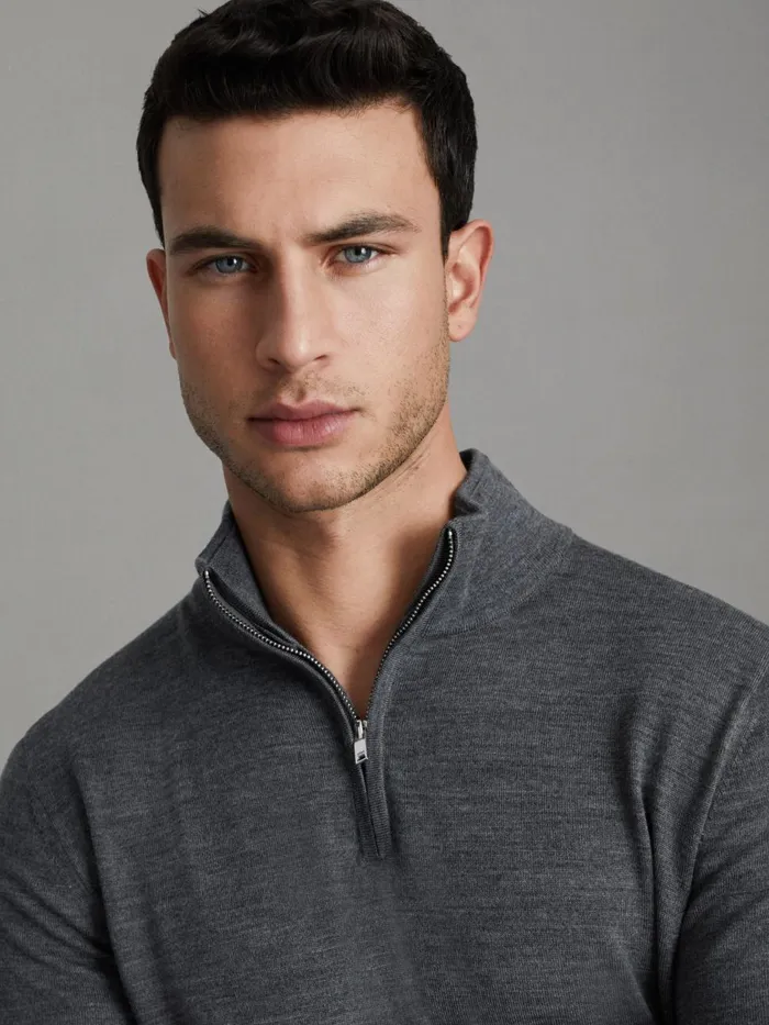 Men Reiss Knitwear Blackhall 2 Pack Two Pack Of Merino Wool ZipNeck Jumpers Navyderby Grey Marl