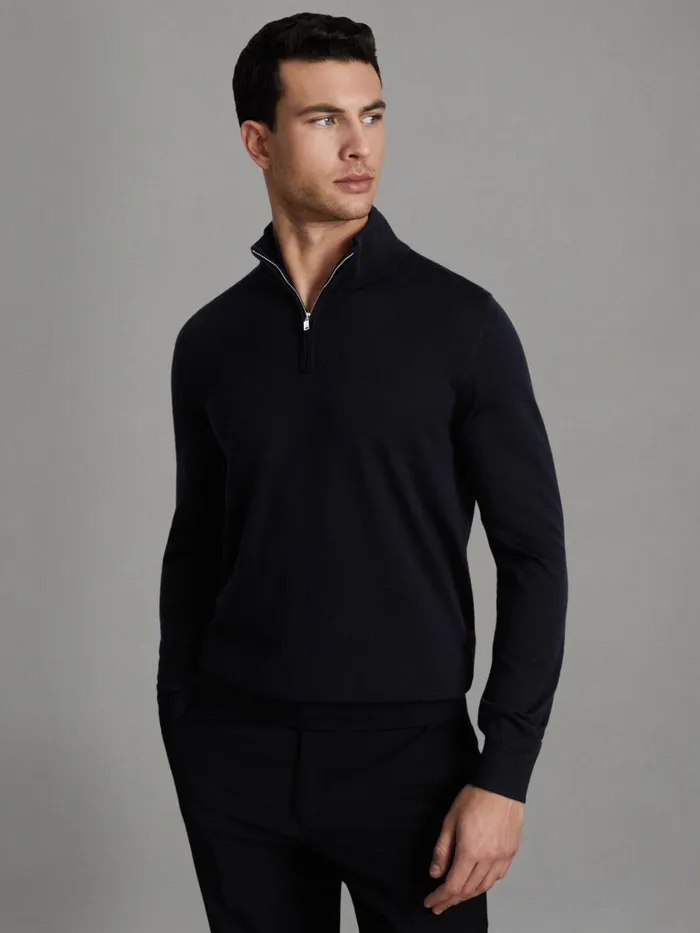 Men Reiss Knitwear Blackhall 2 Pack Two Pack Of Merino Wool ZipNeck Jumpers Navyderby Grey Marl