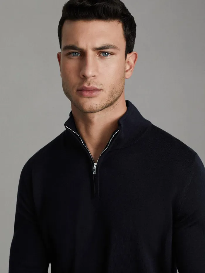 Men Reiss Knitwear Blackhall 2 Pack Two Pack Of Merino Wool ZipNeck Jumpers Navyderby Grey Marl