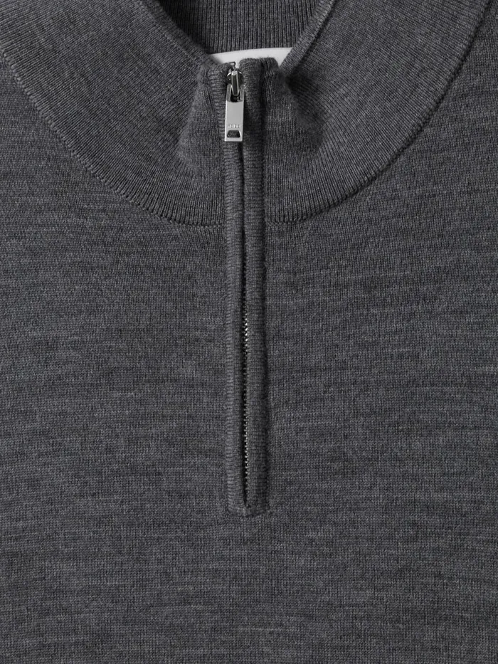 Men Reiss Knitwear Blackhall Merino Wool Half Zip Funnel Neck Jumper Mid Grey Melange