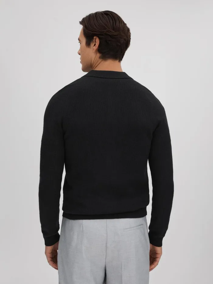 Men Reiss Knitwear Kiedler Ribbed Wool Cardigan Black