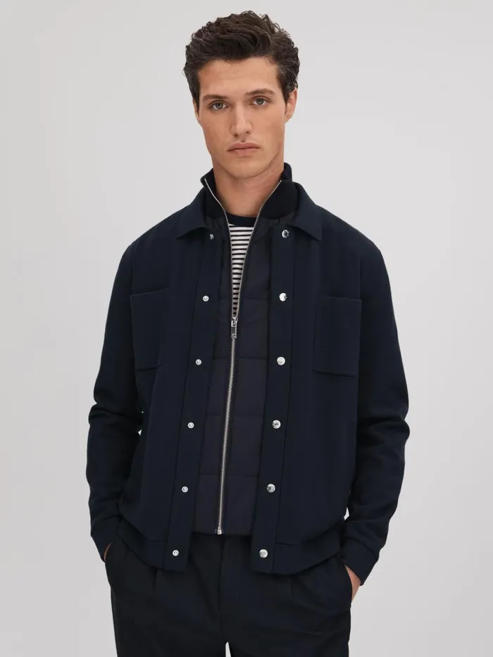 Men Reiss Knitwear Parkhurst Hybrid Funnel Neck Jacket Navy