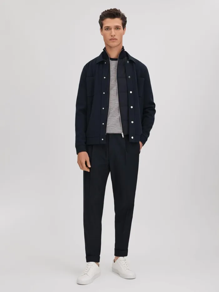 Men Reiss Knitwear Parkhurst Hybrid Funnel Neck Jacket Navy