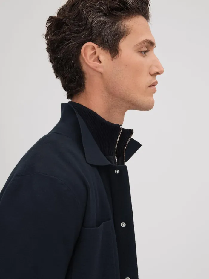 Men Reiss Knitwear Parkhurst Hybrid Funnel Neck Jacket Navy