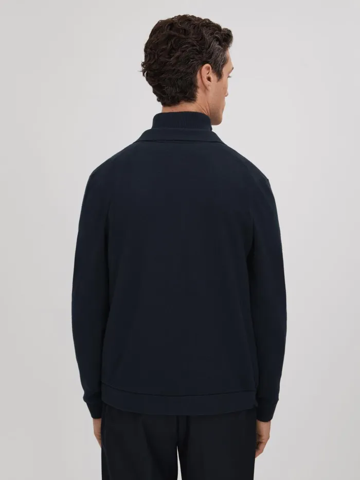 Men Reiss Knitwear Parkhurst Hybrid Funnel Neck Jacket Navy