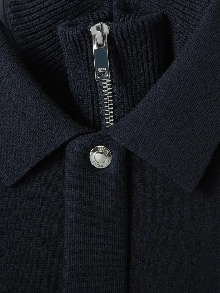 Men Reiss Knitwear Parkhurst Hybrid Funnel Neck Jacket Navy