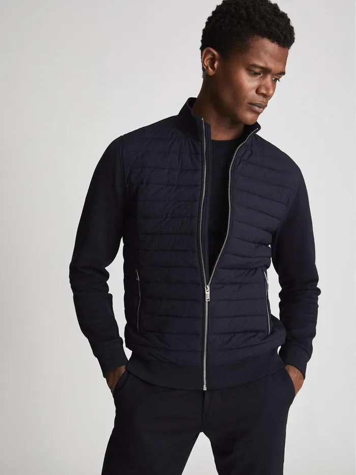 Men Reiss Outerwear and Coats Flintoff Quilted Zip Through Jacket Navy