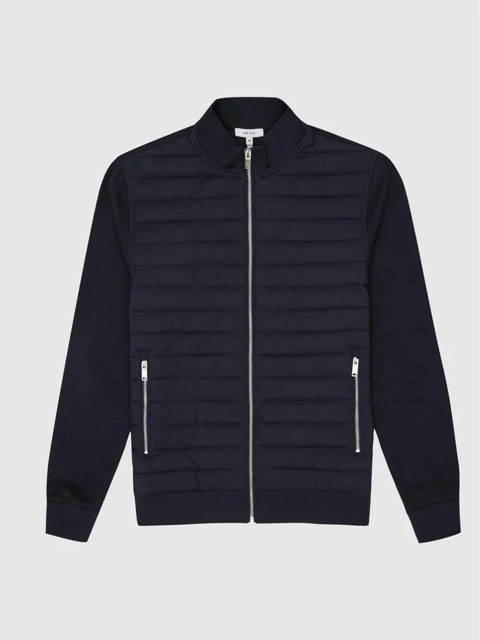 Men Reiss Outerwear and Coats Flintoff Quilted Zip Through Jacket Navy