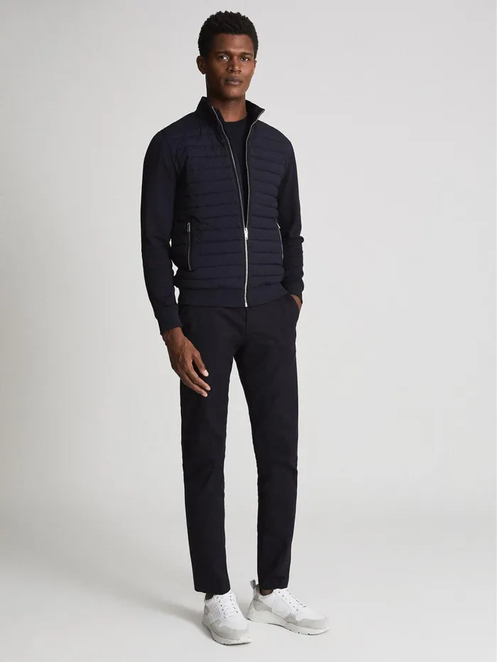 Men Reiss Outerwear and Coats Flintoff Quilted Zip Through Jacket Navy
