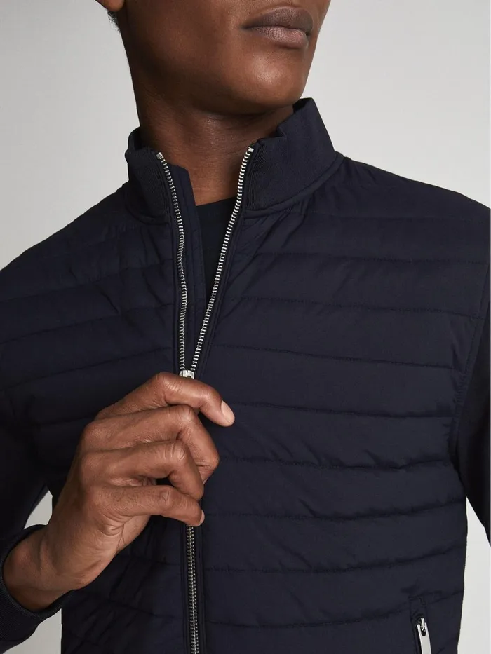 Men Reiss Outerwear and Coats Flintoff Quilted Zip Through Jacket Navy
