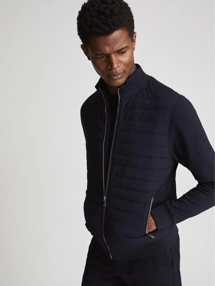 Men Reiss Outerwear and Coats Flintoff Quilted Zip Through Jacket Navy