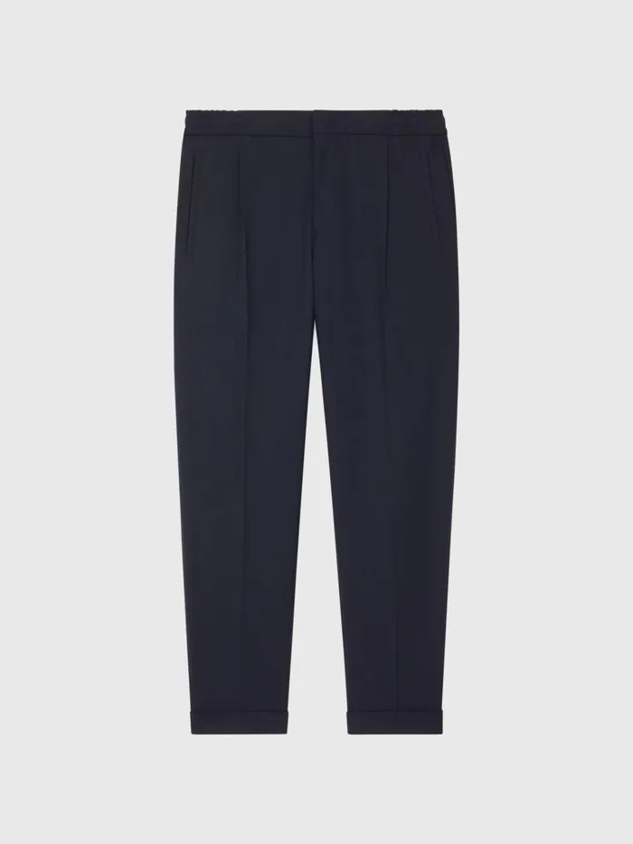Men Reiss Pants Brighton Relaxed Drawstring Trousers With TurnUps Navy