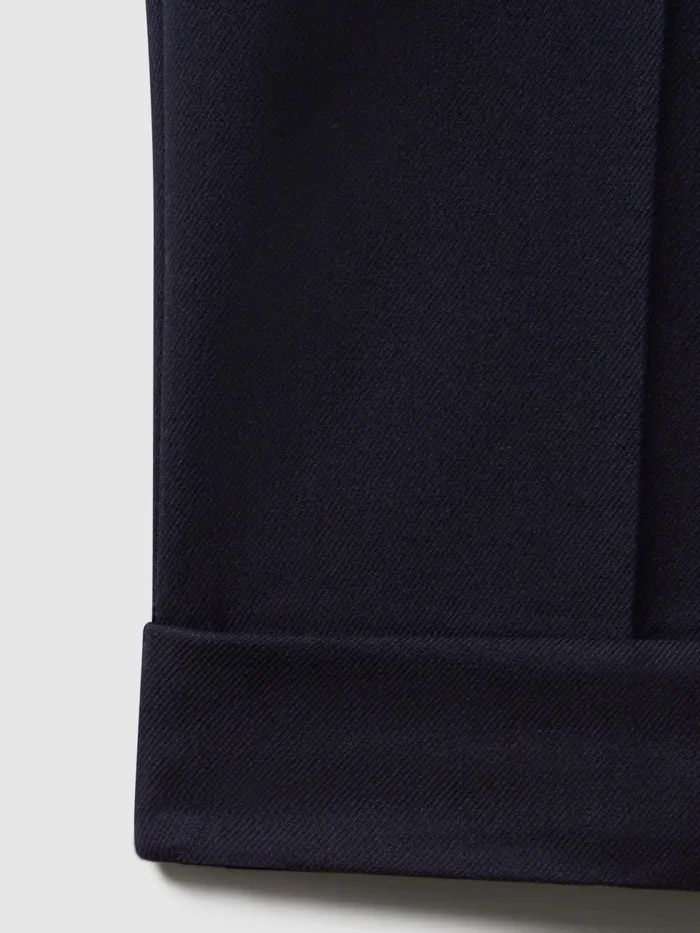 Men Reiss Pants Brighton Relaxed Drawstring Trousers With TurnUps Navy