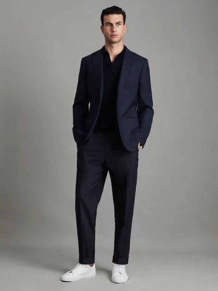 Men Reiss Pants Brighton Relaxed Drawstring Trousers With TurnUps Navy