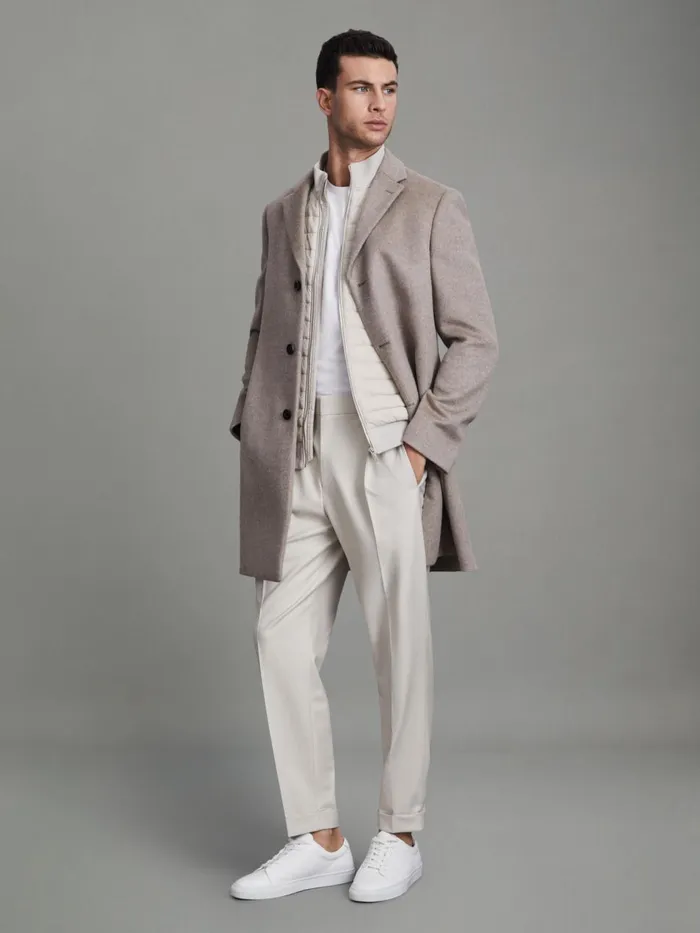 Men Reiss Pants Brighton Relaxed Drawstring Trousers With TurnUps Stone