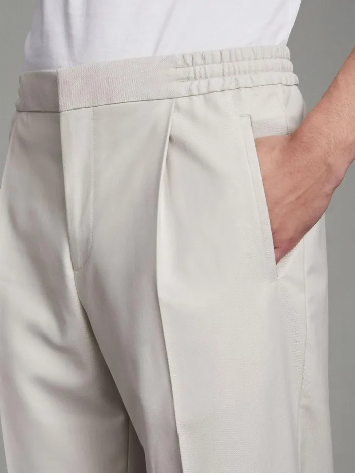 Men Reiss Pants Brighton Relaxed Drawstring Trousers With TurnUps Stone