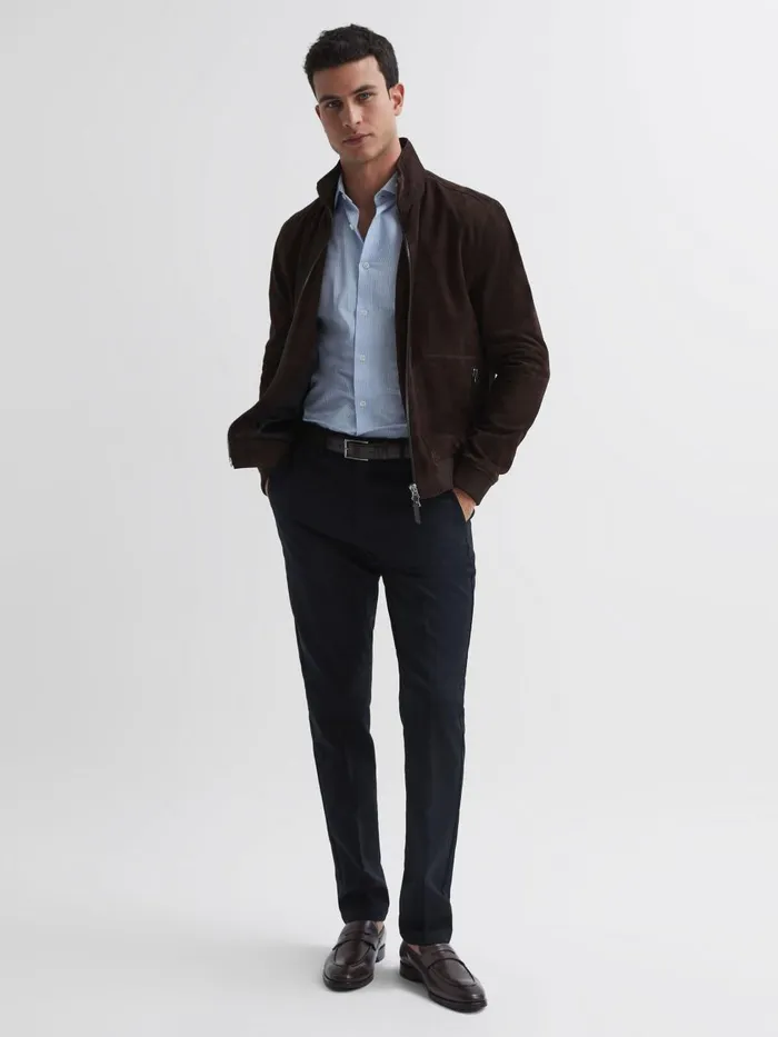 Men Reiss Pants Eastbury Slim Fit Cotton Blend Chinos Navy