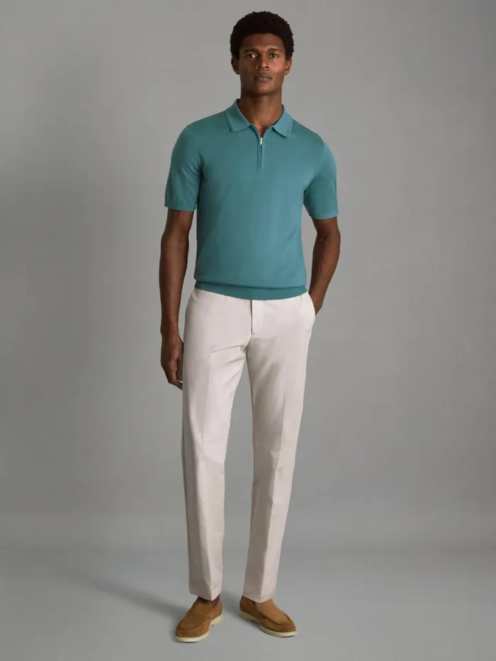 Men Reiss Polo Shirts Maxwell Merino Wool HalfZip Polo Shirt Ocean Green