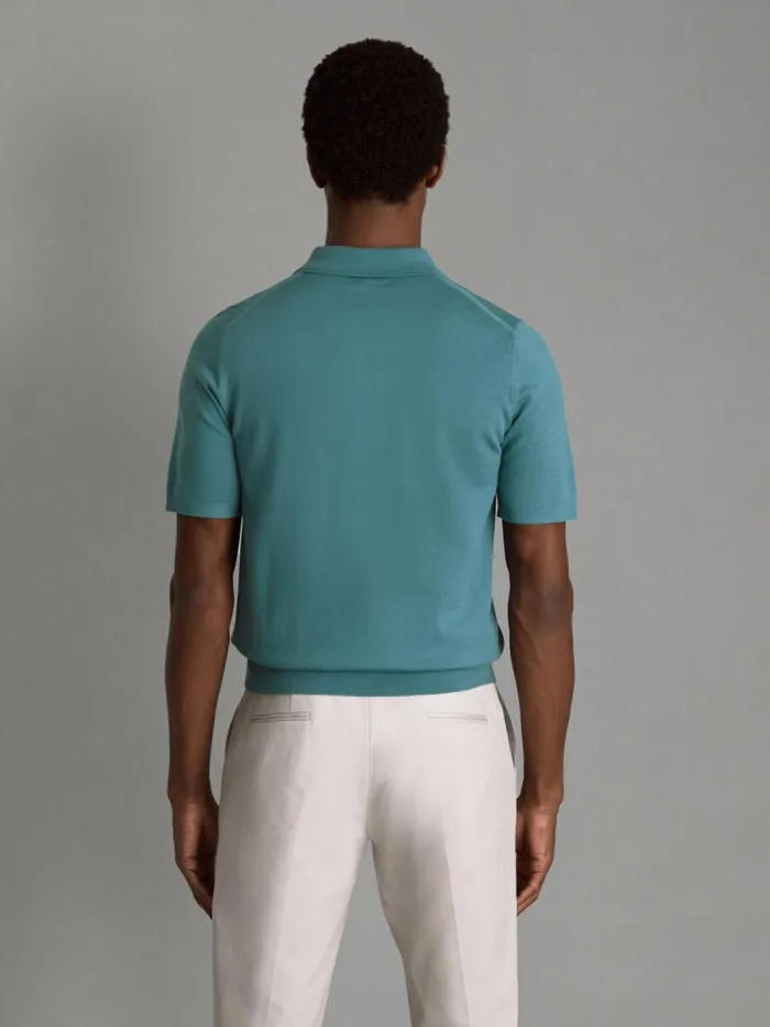 Men Reiss Polo Shirts Maxwell Merino Wool HalfZip Polo Shirt Ocean Green
