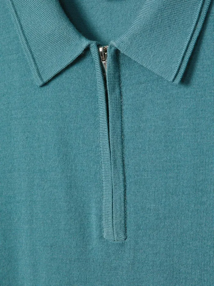 Men Reiss Polo Shirts Maxwell Merino Wool HalfZip Polo Shirt Ocean Green