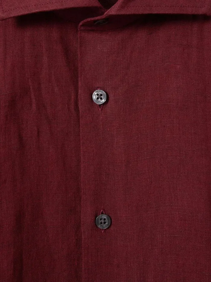 Men Reiss Shirts Ruban Linen Button Through Shirt Pecan Brown