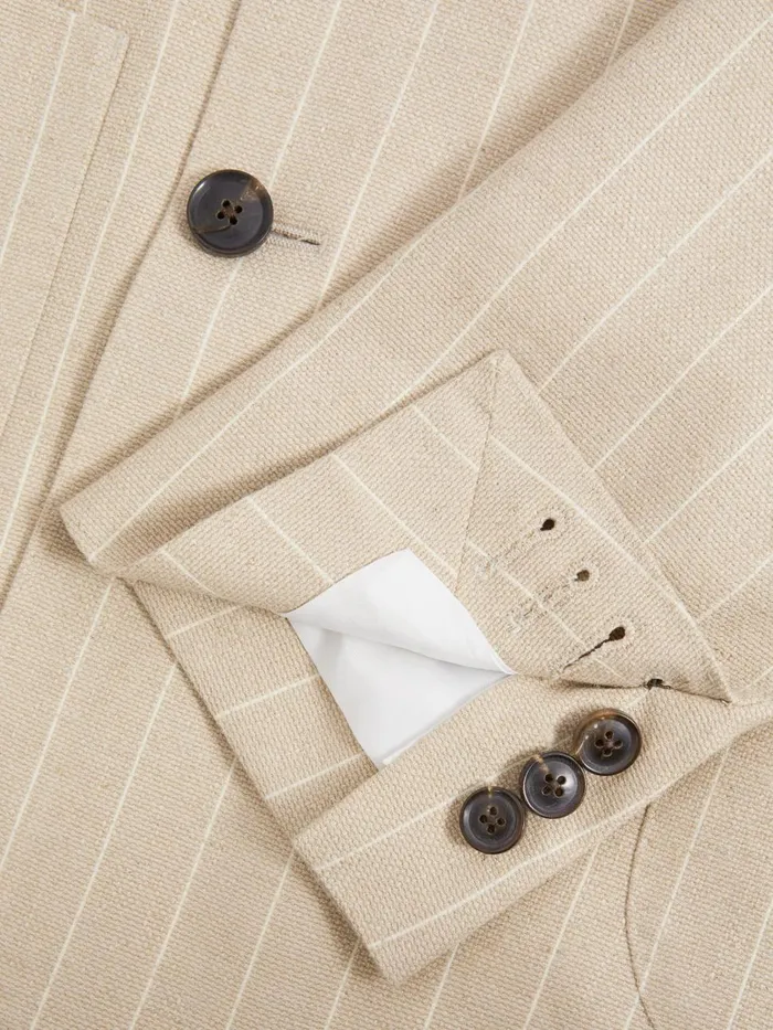 Men Reiss Suits and Tailoring Jeremiah Slim Fit Double Breasted Striped Blazer Oatmeal