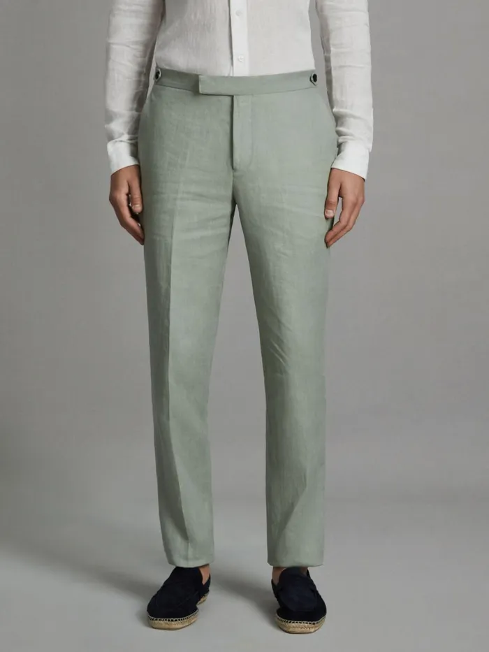 Men Reiss Suits and Tailoring Kin Slim Fit Linen Adjuster Trousers Apple