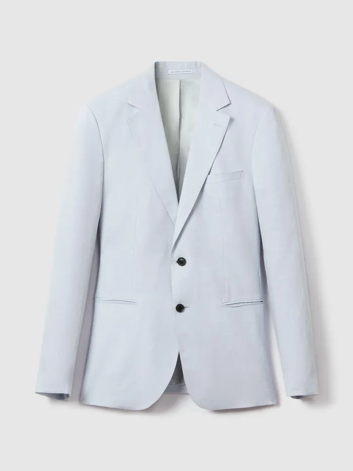 Men Reiss Suits and Tailoring Kin Slim Fit Single Breasted Linen Blazer Soft Blue