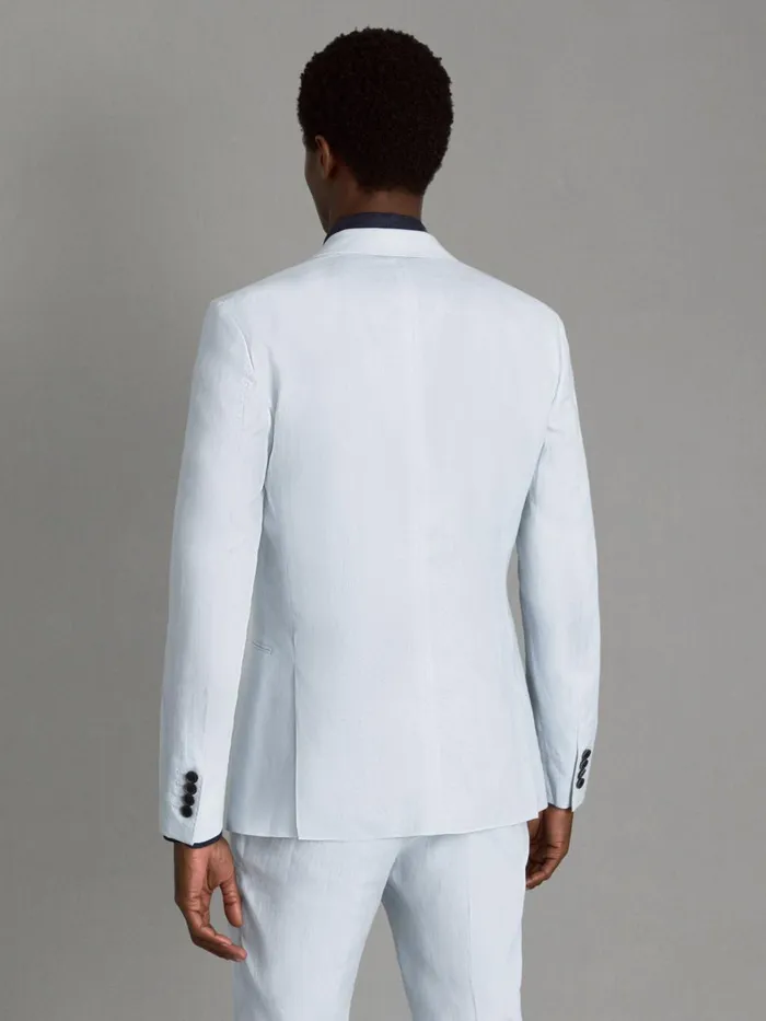 Men Reiss Suits and Tailoring Kin Slim Fit Single Breasted Linen Blazer Soft Blue