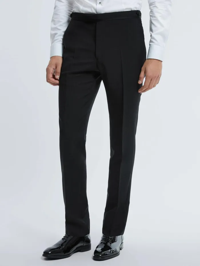 Men Reiss Suits and Tailoring Wool Blend Slim Fit Tuxedo Trousers Black