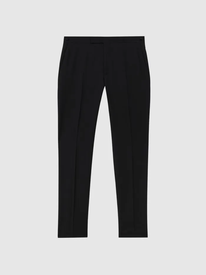 Men Reiss Suits and Tailoring Wool Blend Slim Fit Tuxedo Trousers Black