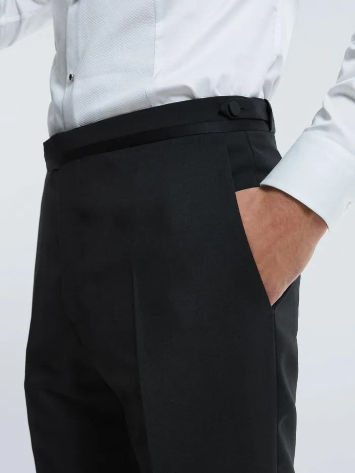 Men Reiss Suits and Tailoring Wool Blend Slim Fit Tuxedo Trousers Black