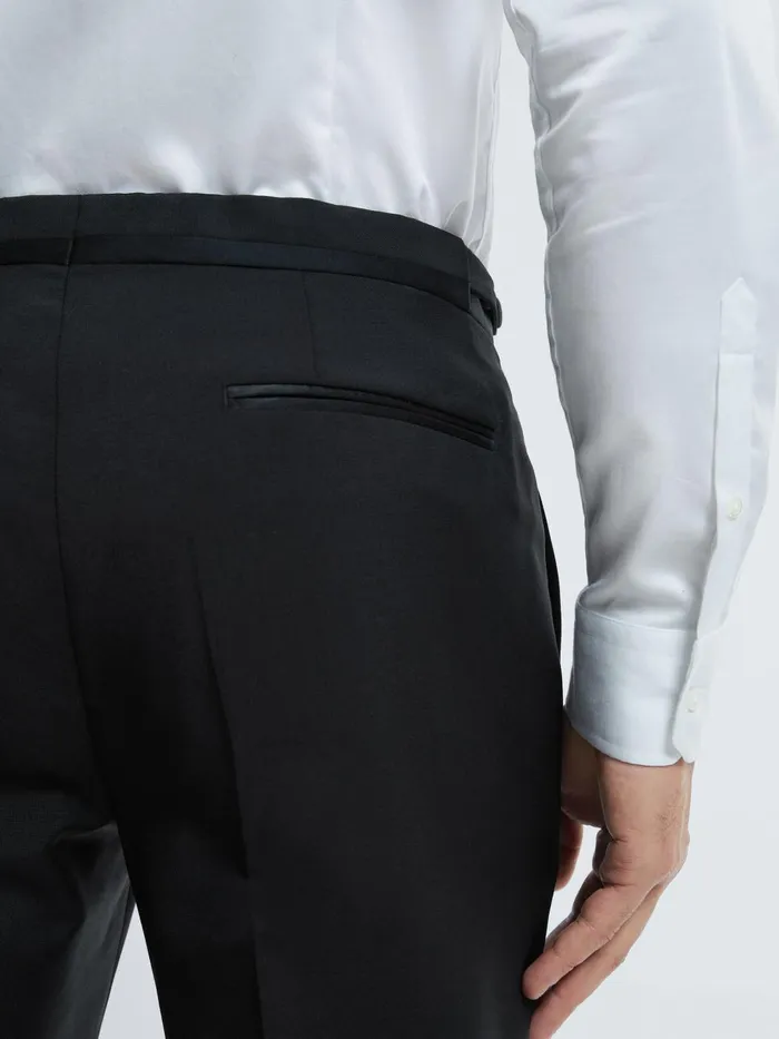 Men Reiss Suits and Tailoring Wool Blend Slim Fit Tuxedo Trousers Black