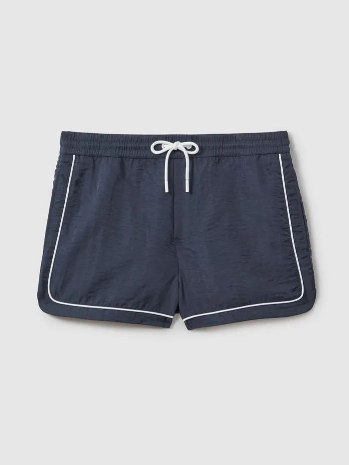 Men Reiss Swimwear Azure Piped Drawstring Swim Shorts Navy