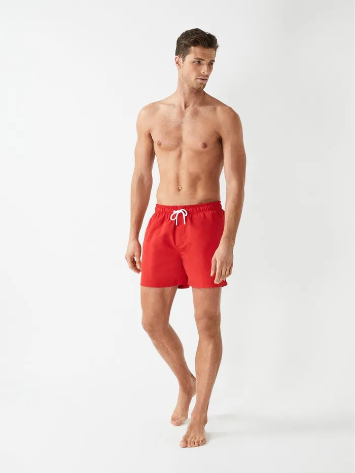 Men Reiss Swimwear Wave Plain Drawstring Swim Shorts Bright Red