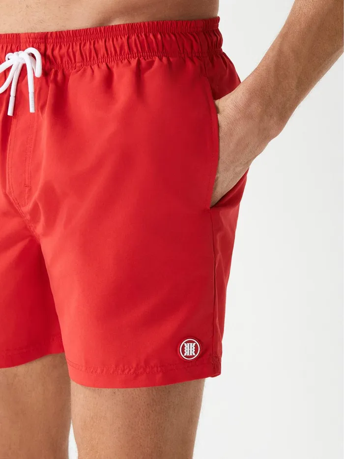 Men Reiss Swimwear Wave Plain Drawstring Swim Shorts Bright Red