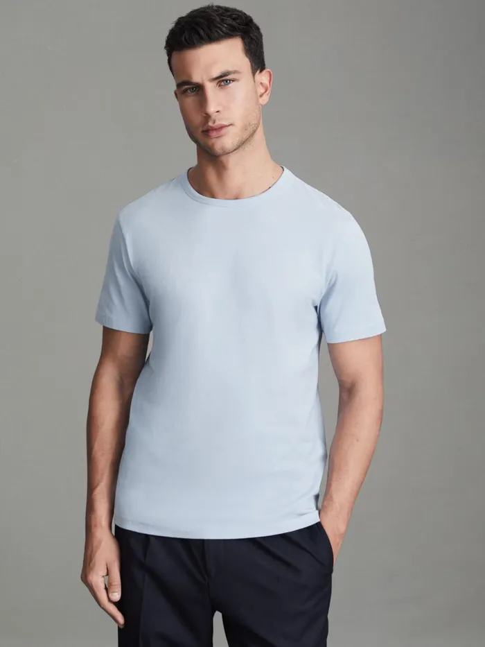 Men Reiss TShirts Melrose Cotton Crew Neck TShirt Soft Blue
