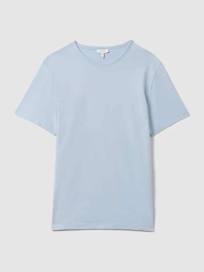 Men Reiss TShirts Melrose Cotton Crew Neck TShirt Soft Blue