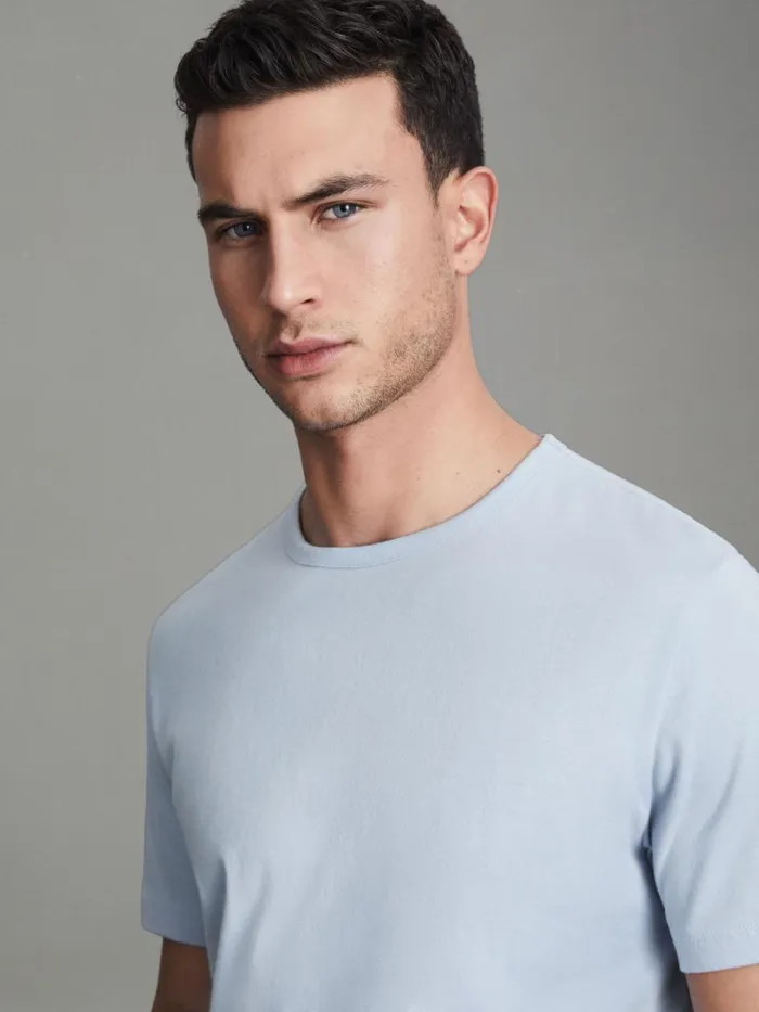 Men Reiss TShirts Melrose Cotton Crew Neck TShirt Soft Blue